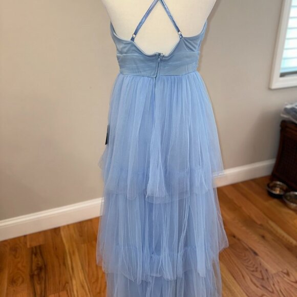 NWT Lulus Charming Glamour Light Blue Tulle Sleeveless Tiered Maxi Dress - Picture 7 of 11